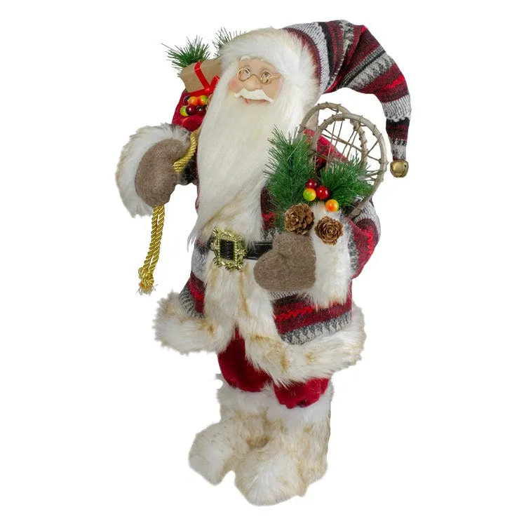 18" Standing Santa Christmas Figurine with Snow Shoes and Fur Boots