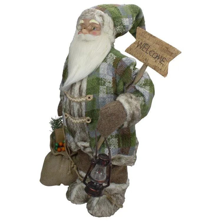 2' Standing Santa Christmas Figurine Carrying a Welcome Sign