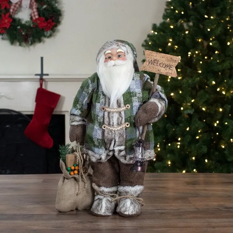 2' Standing Santa Christmas Figurine Carrying a Welcome Sign