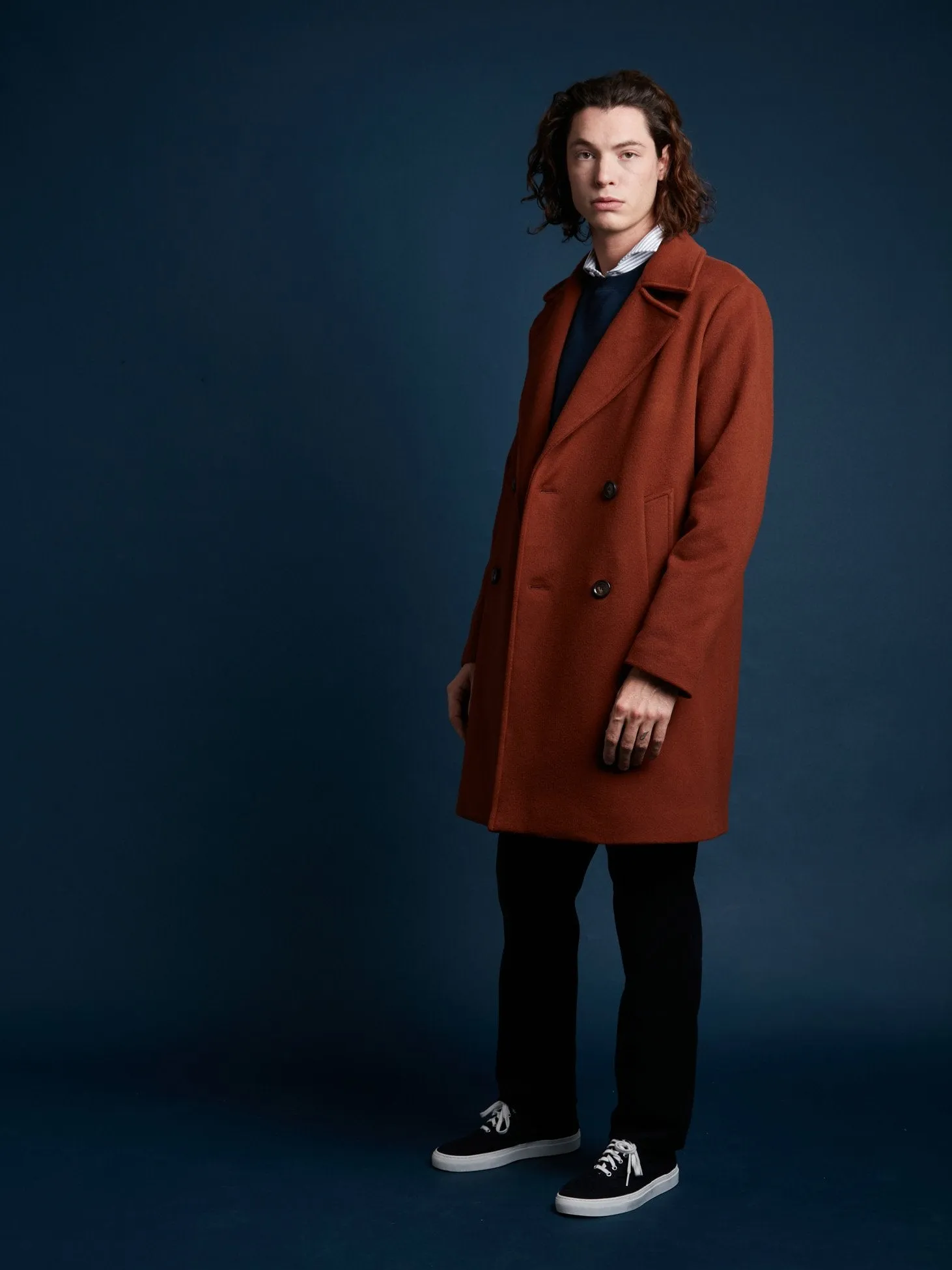 AALBANY RUST DOUBLE BREASTED COAT