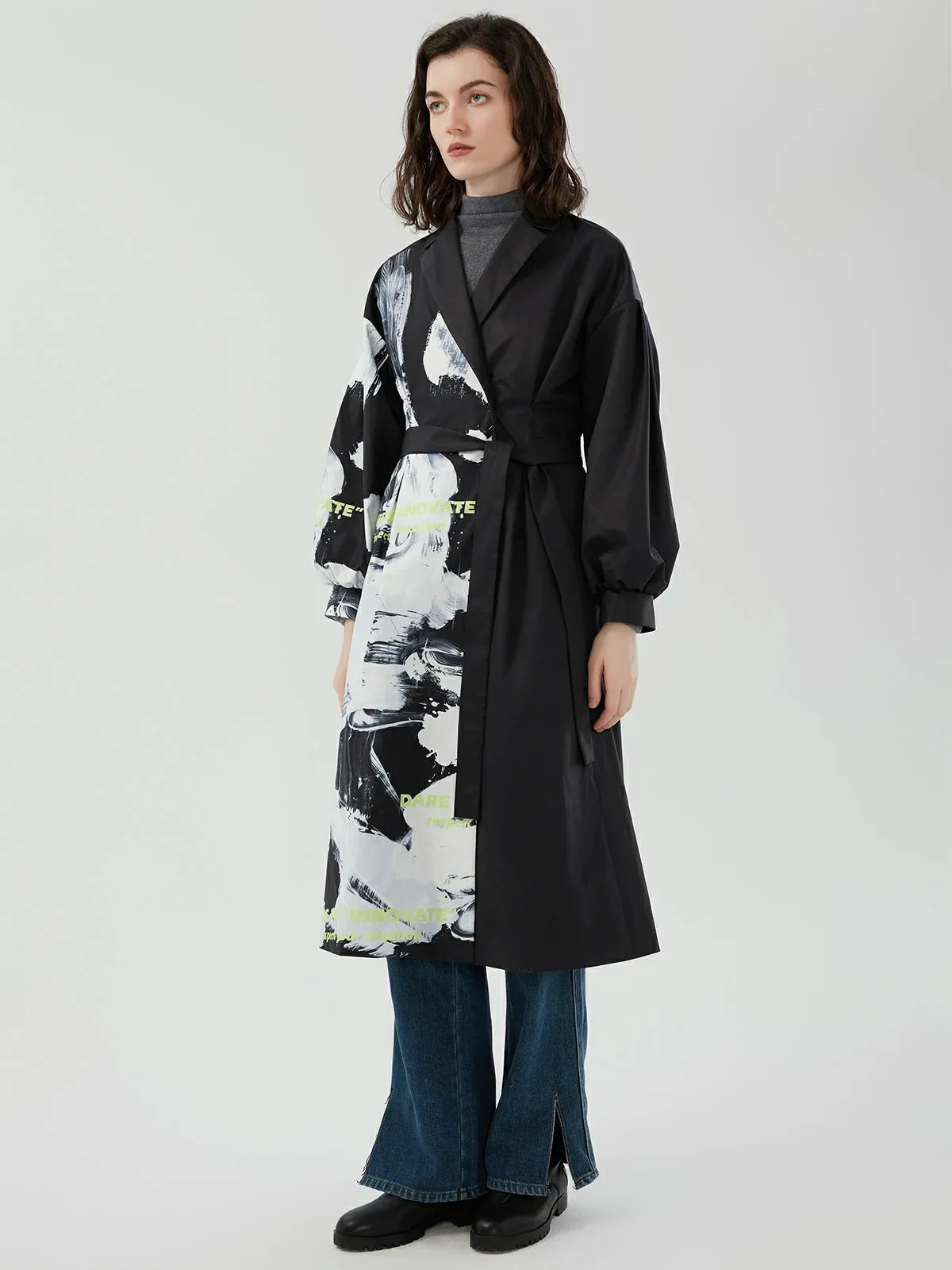 Abstract Print Trench Coat