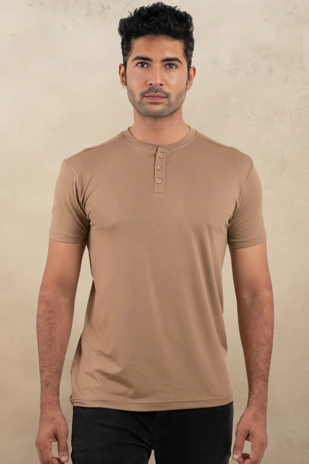 Archer Beige Henley Tshirt  For Men