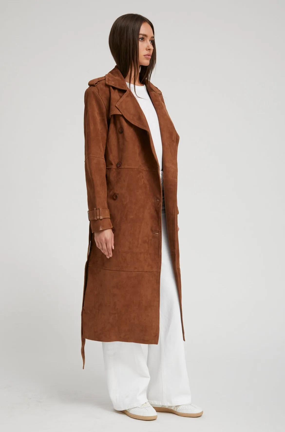 Belle de Jour Cognac Suede Trench