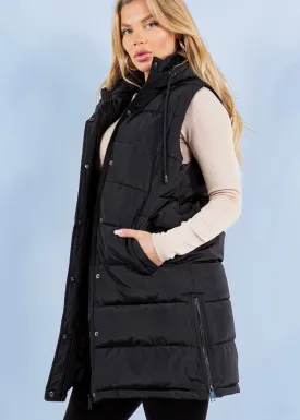 Black The Clarissa Long Hooded Side Zip Puffer Vest