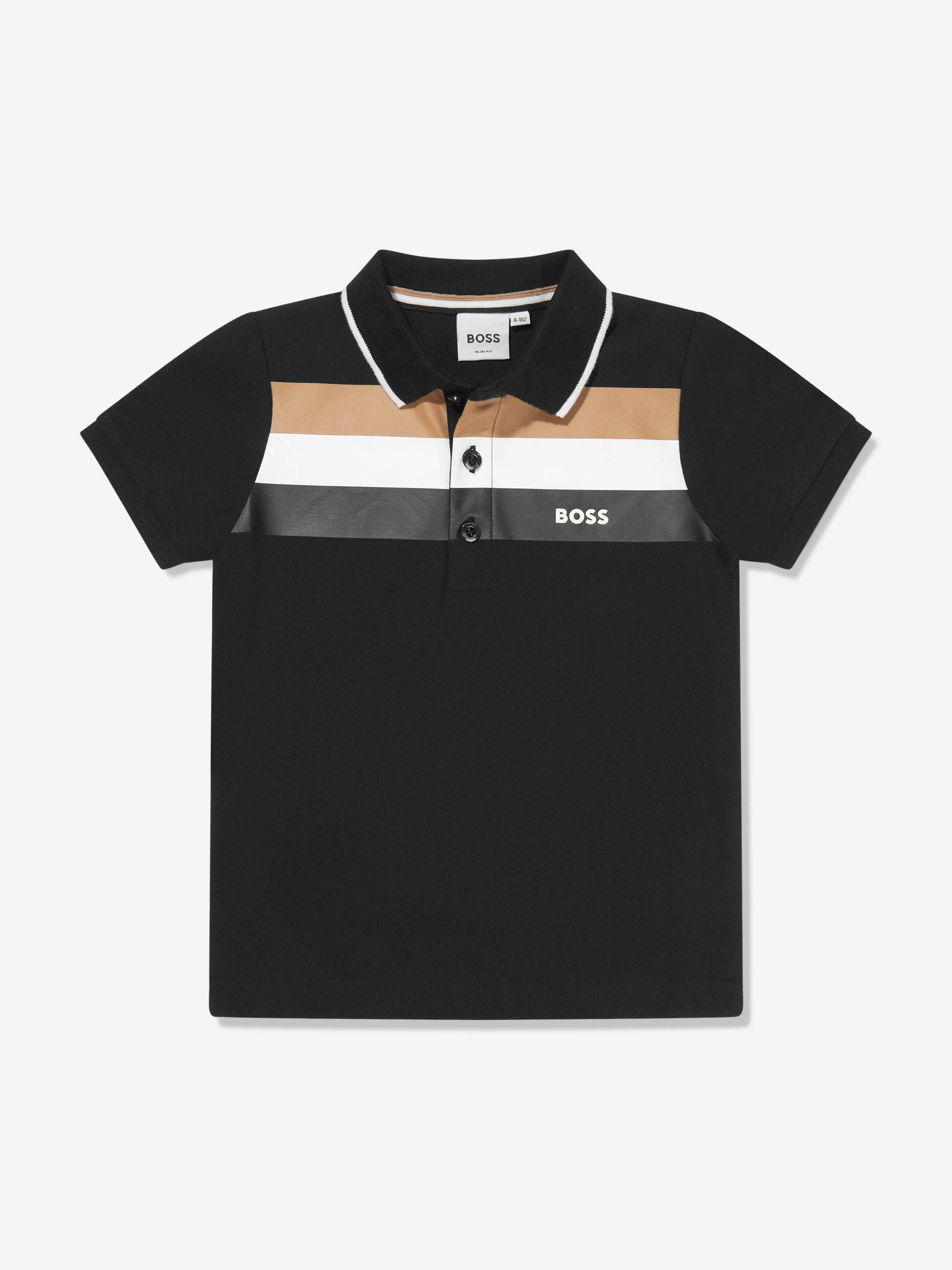 BOSS Boys Striped Polo Shirt In Black