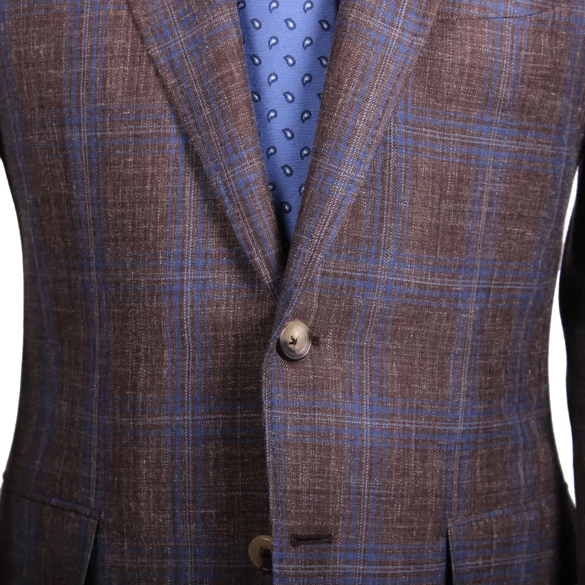 Brown & Blue Check Wool Linen Blend Blazer