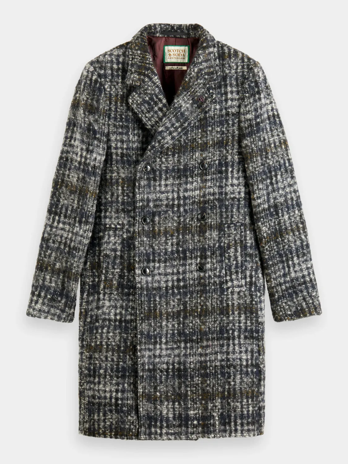 Check wool blend coat