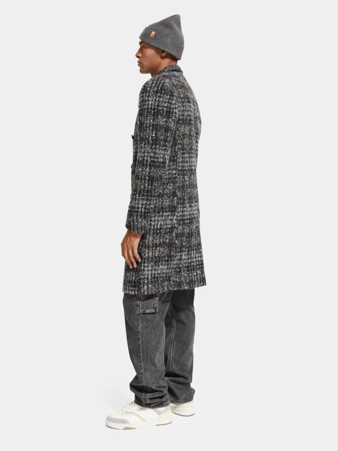 Check wool blend coat