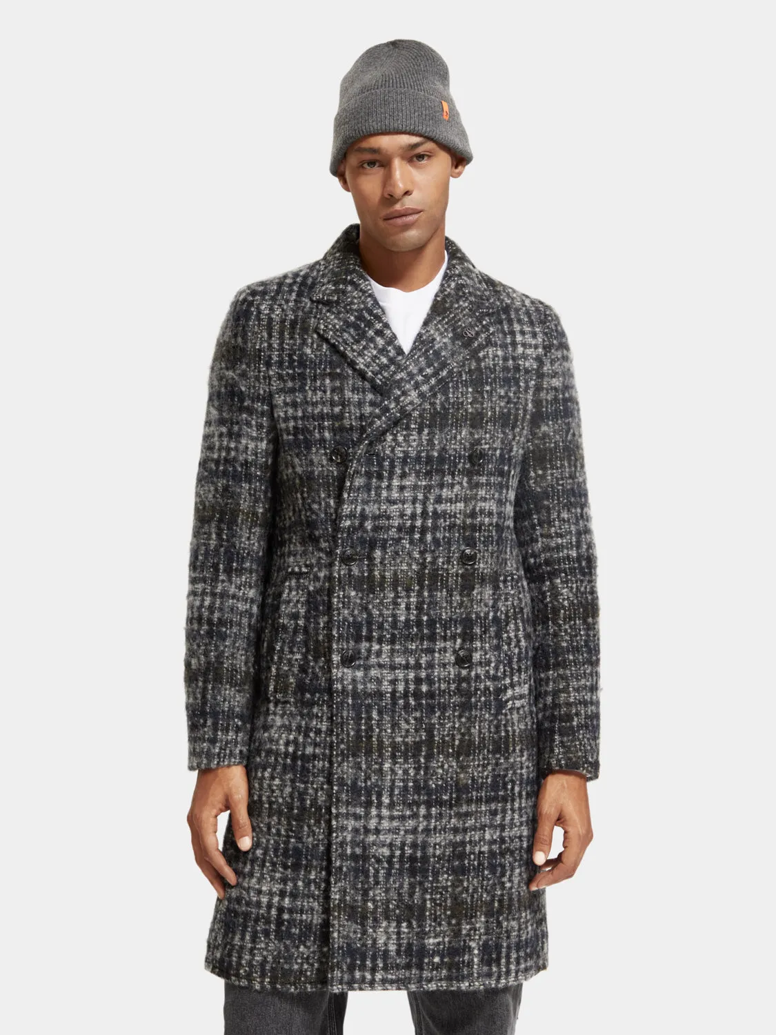 Check wool blend coat