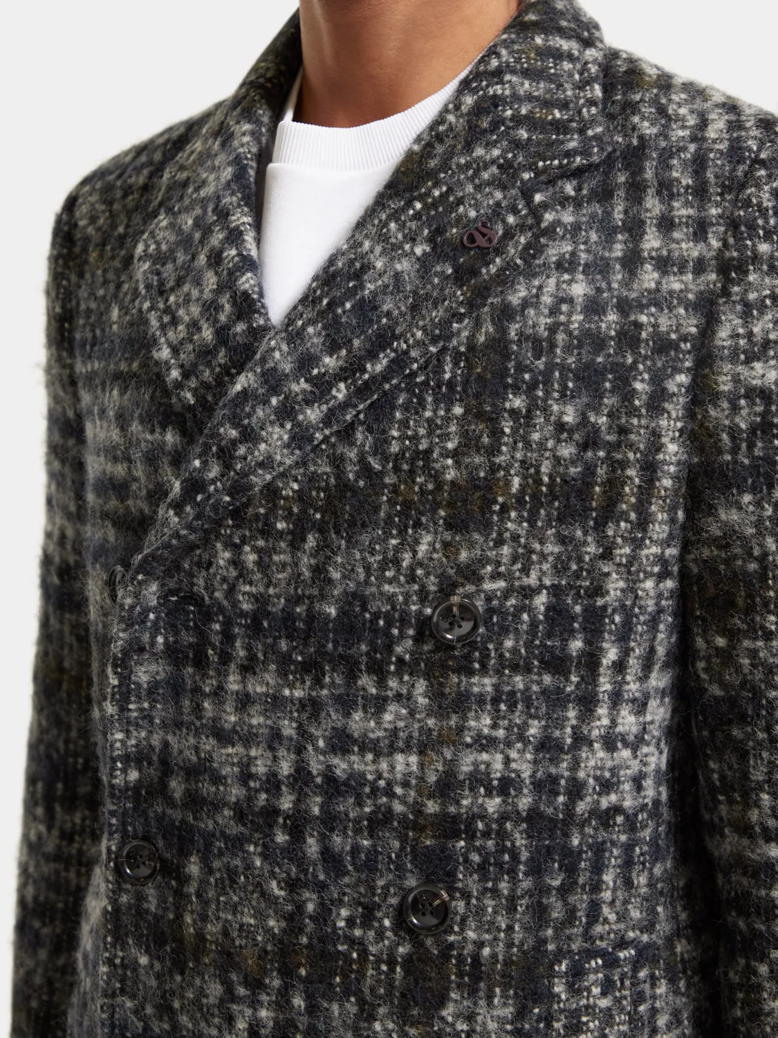 Check wool blend coat