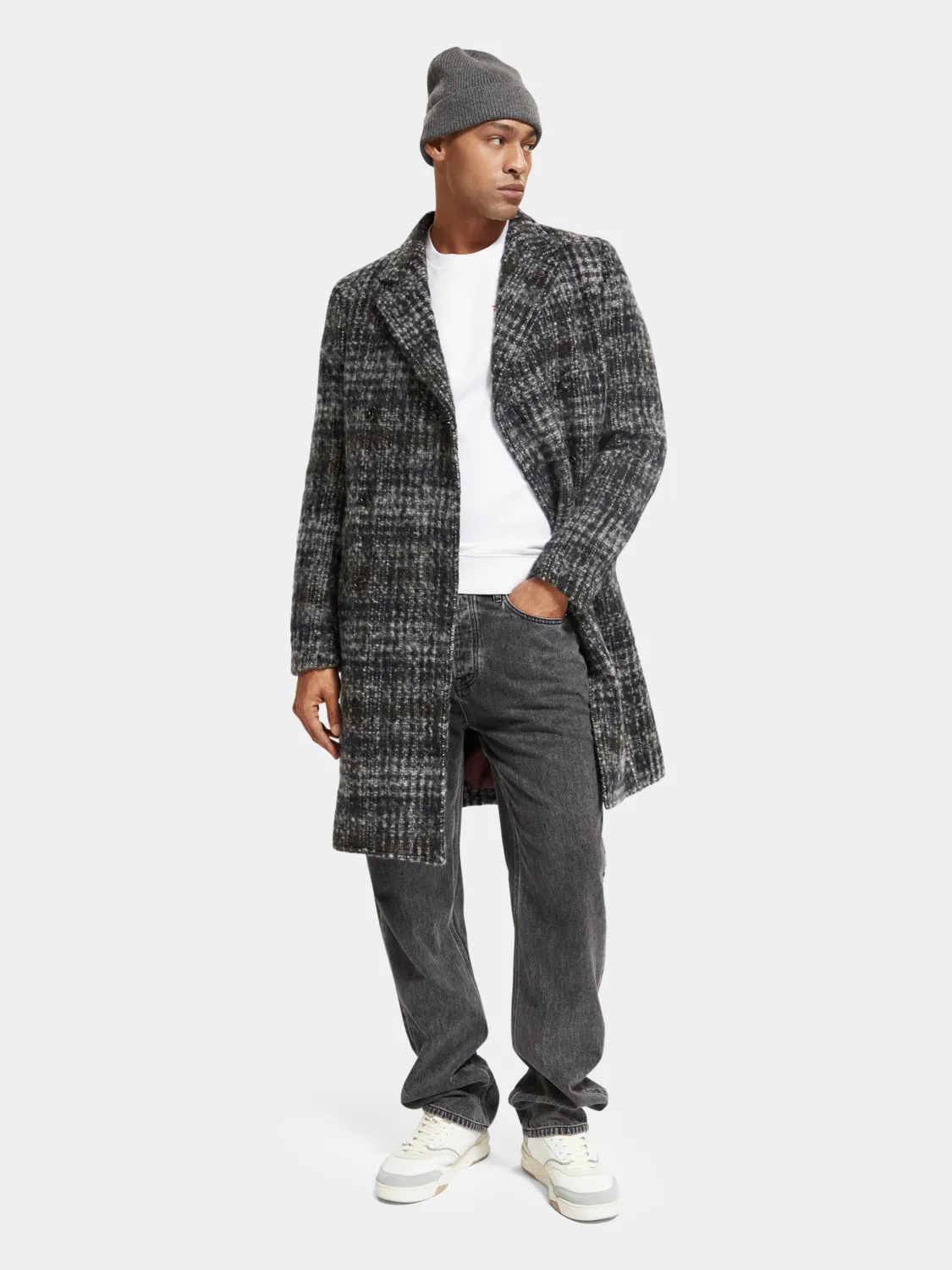 Check wool blend coat