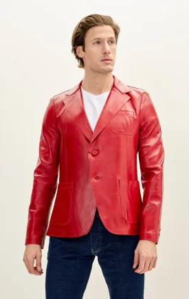 Classic Two-Button Leather Blazer - Red