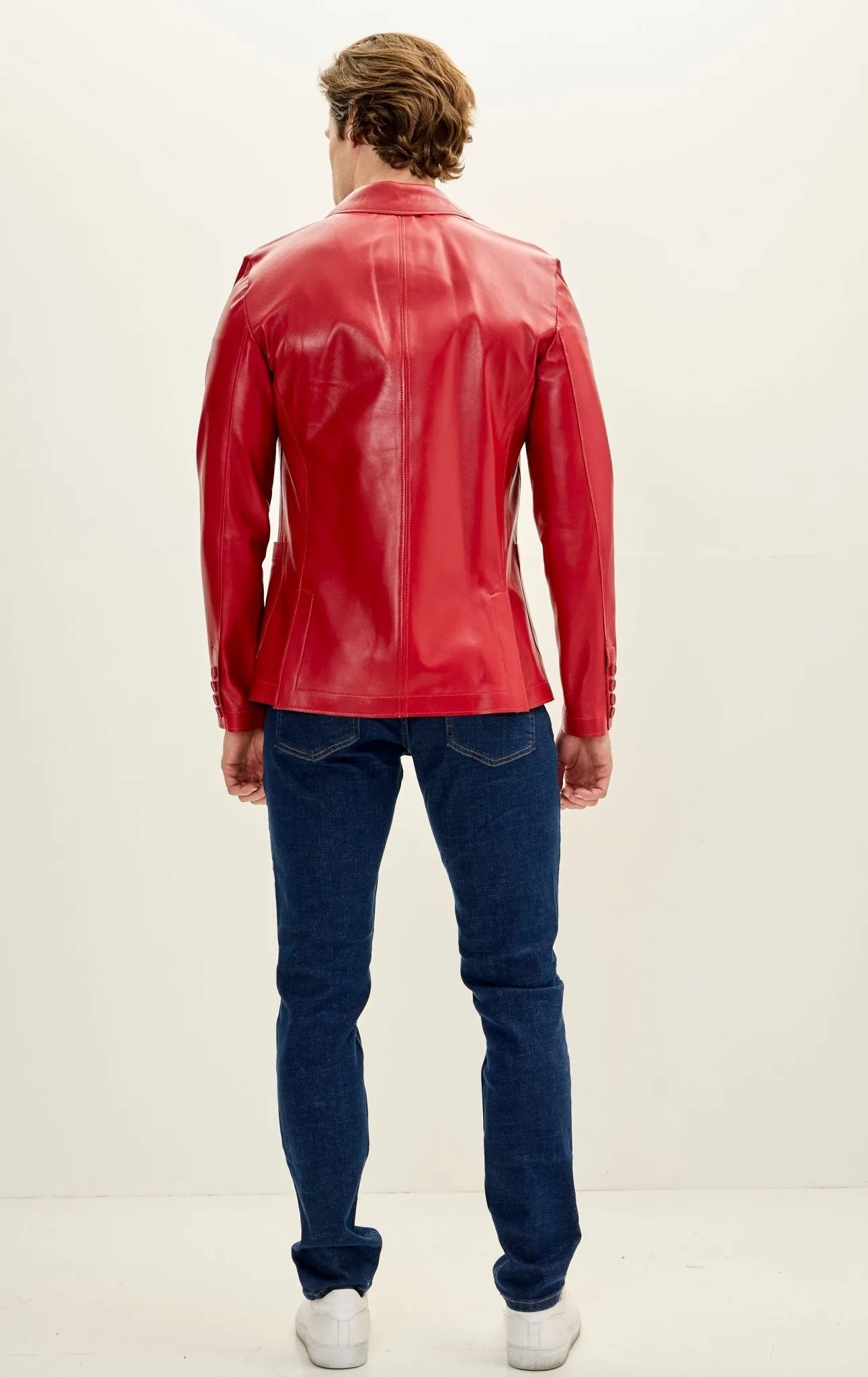 Classic Two-Button Leather Blazer - Red