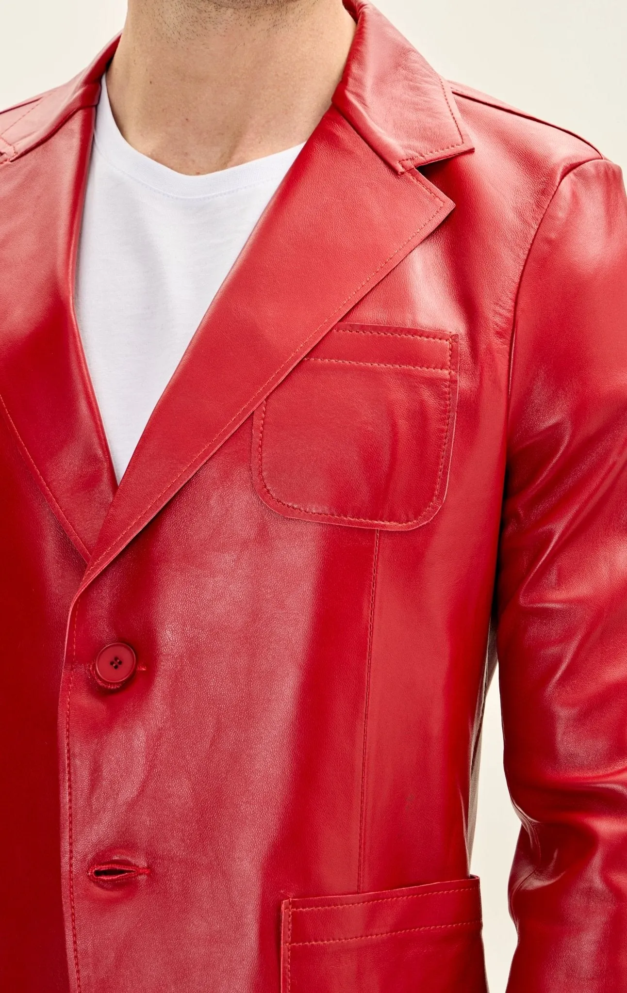 Classic Two-Button Leather Blazer - Red