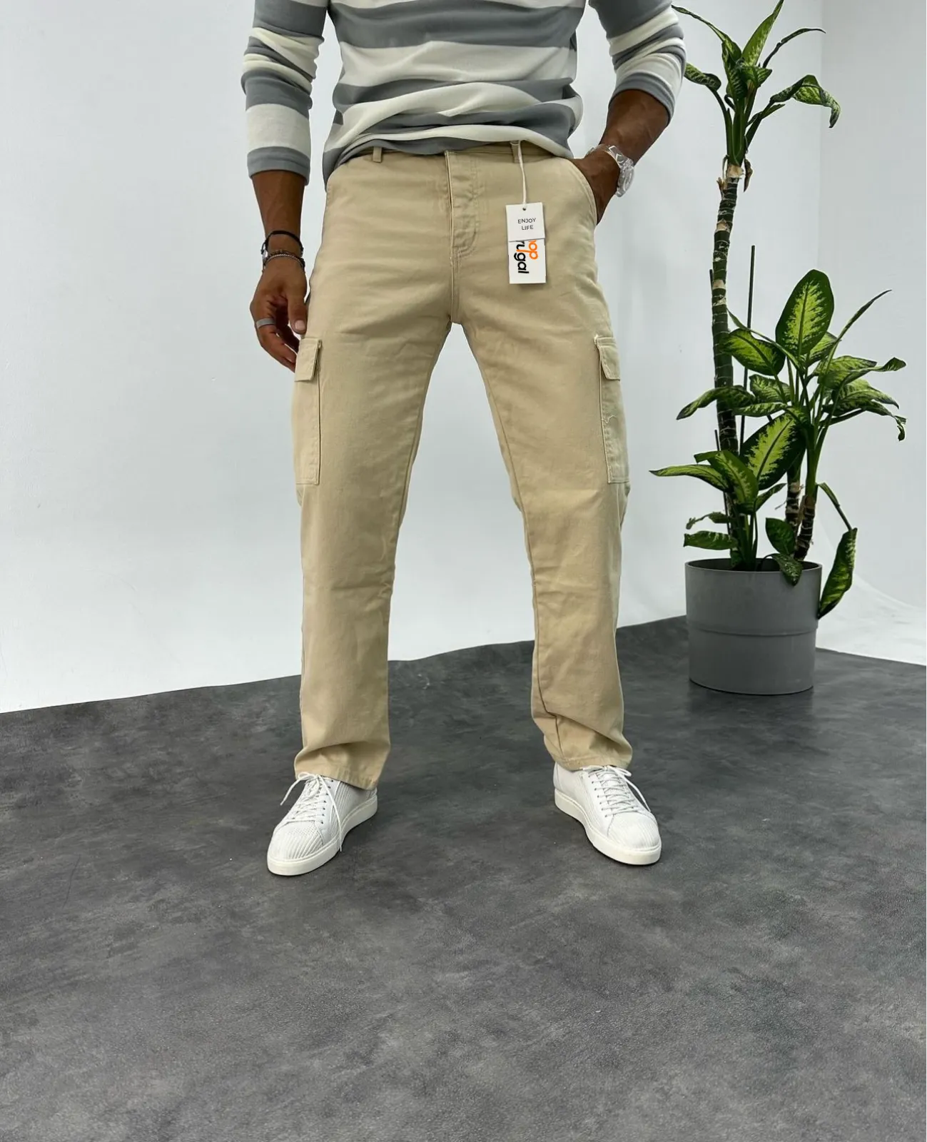 Curtis Cargo Utility Baggy Khaki Denim Pants