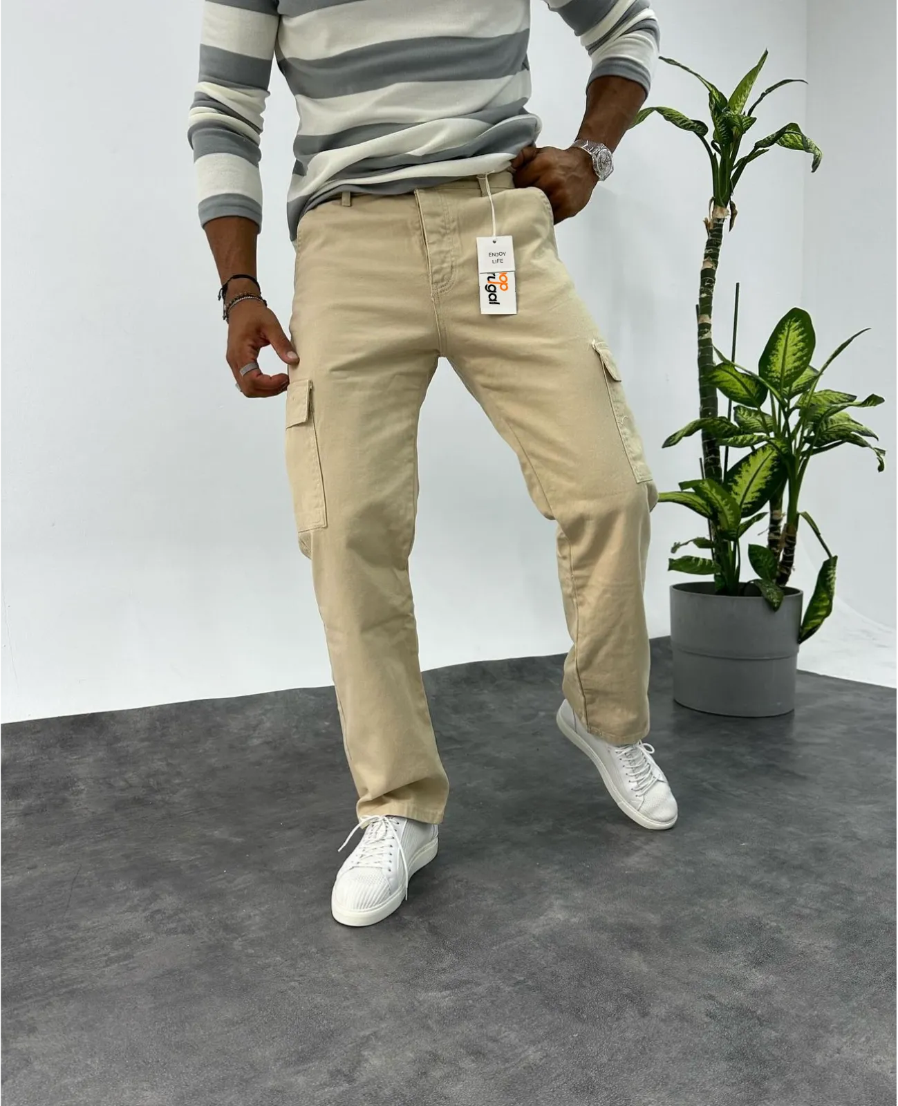 Curtis Cargo Utility Baggy Khaki Denim Pants