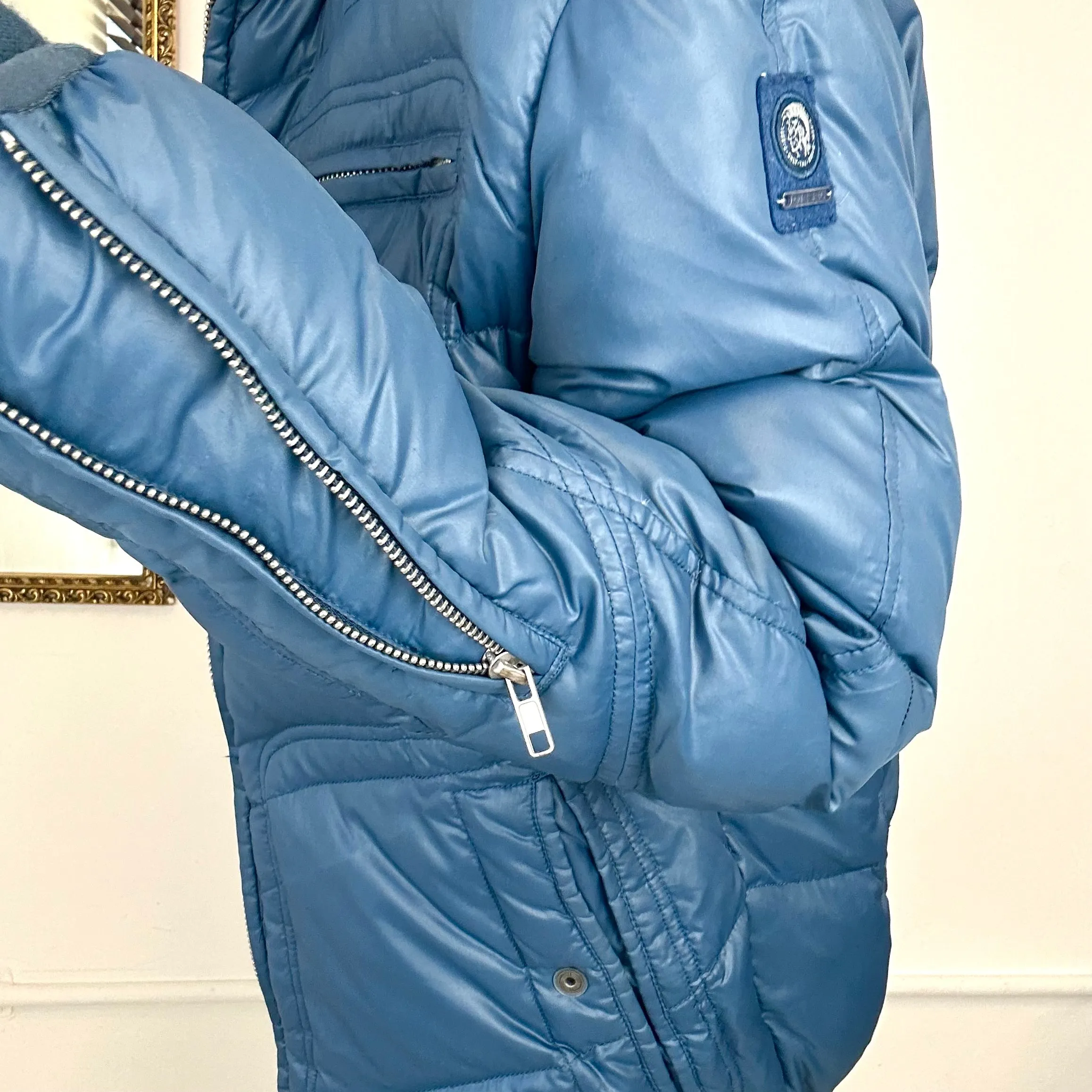 diesel blue zip up puffer jacket