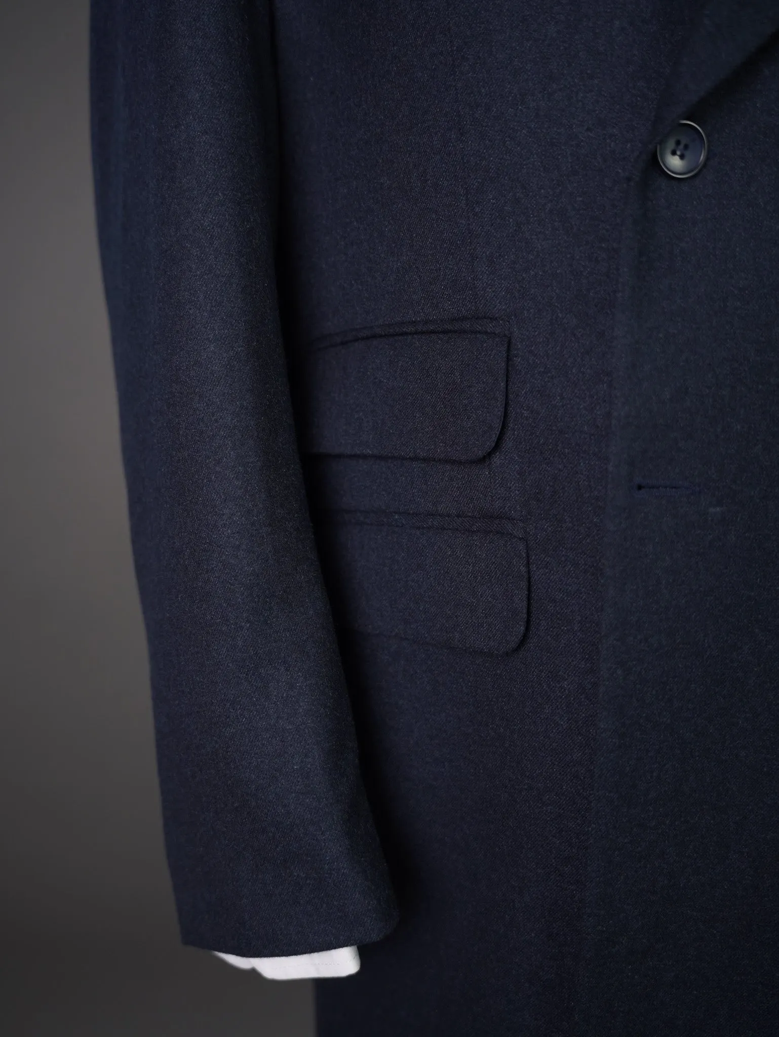 Double breasted Peak label long coat  - navy