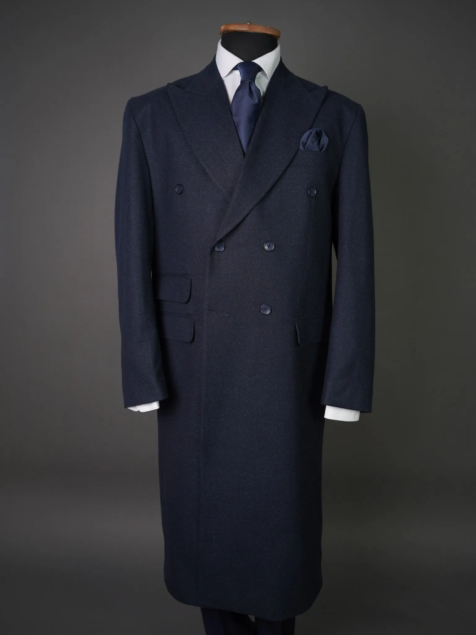 Double breasted Peak label long coat  - navy