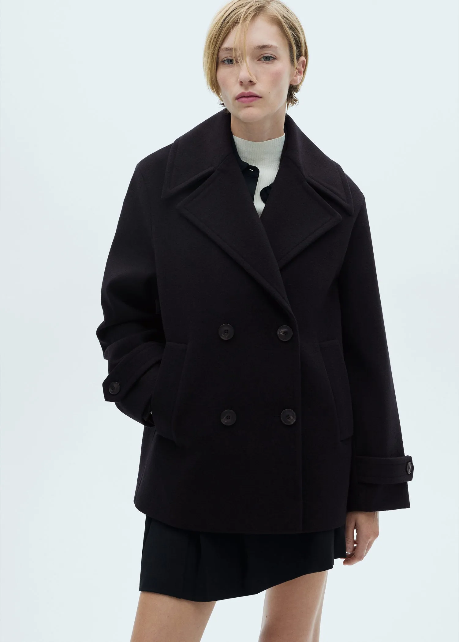 Double-breasted wool coat - Navy