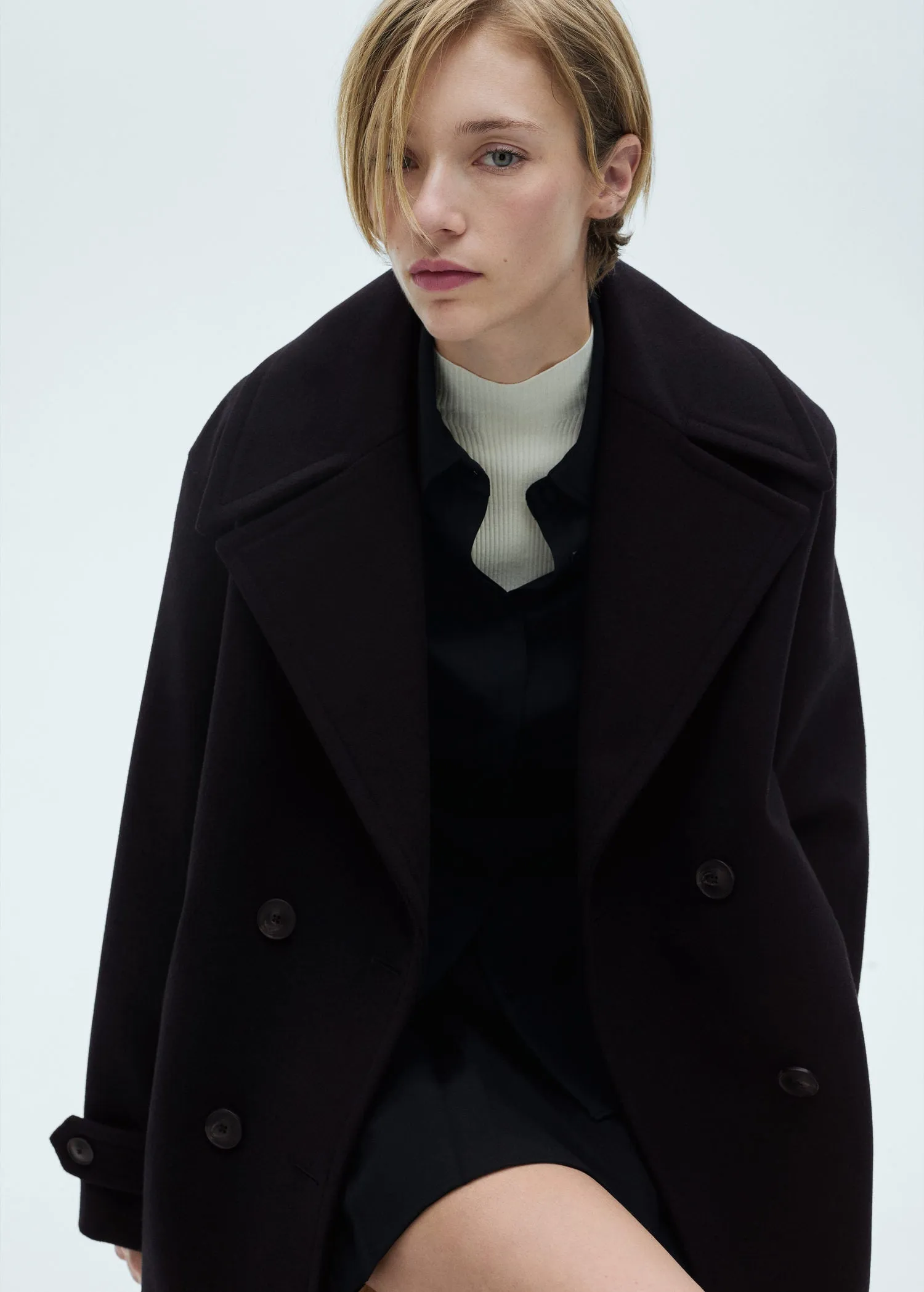 Double-breasted wool coat - Navy