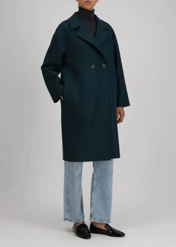 DROPPED SHOULDER D B COAT PRESSED WOOL | BOTTLE GREEN