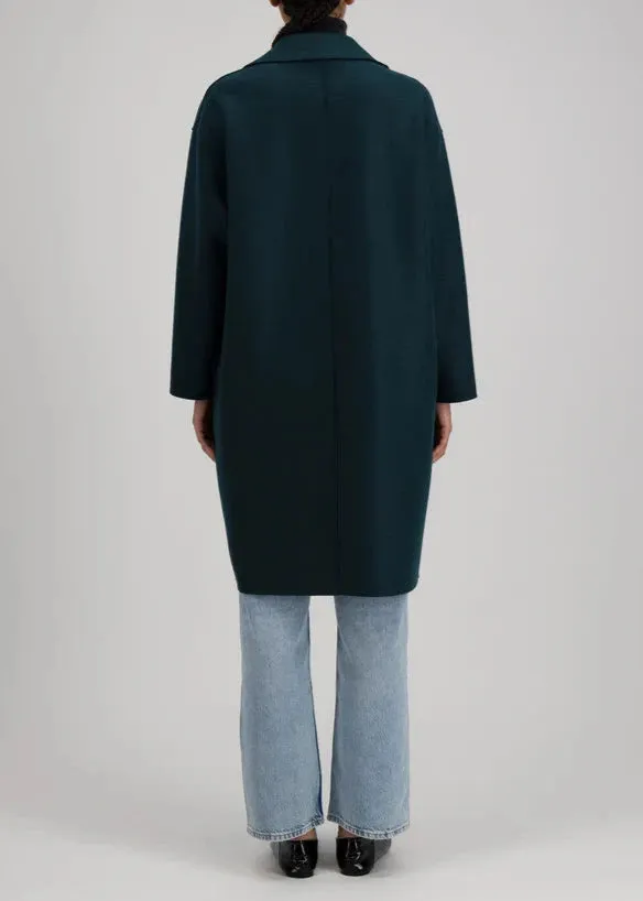 DROPPED SHOULDER D B COAT PRESSED WOOL | BOTTLE GREEN