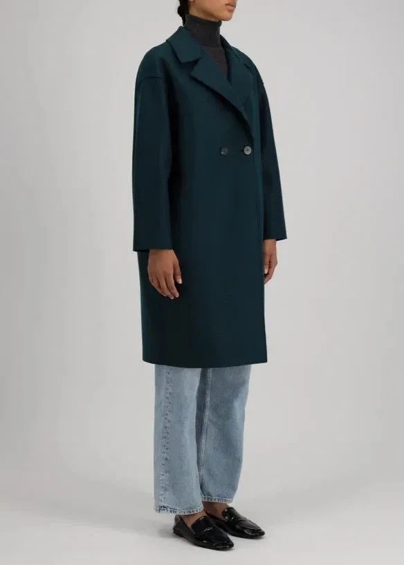 DROPPED SHOULDER D B COAT PRESSED WOOL | BOTTLE GREEN