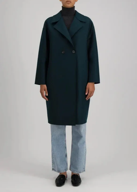 DROPPED SHOULDER D B COAT PRESSED WOOL | BOTTLE GREEN