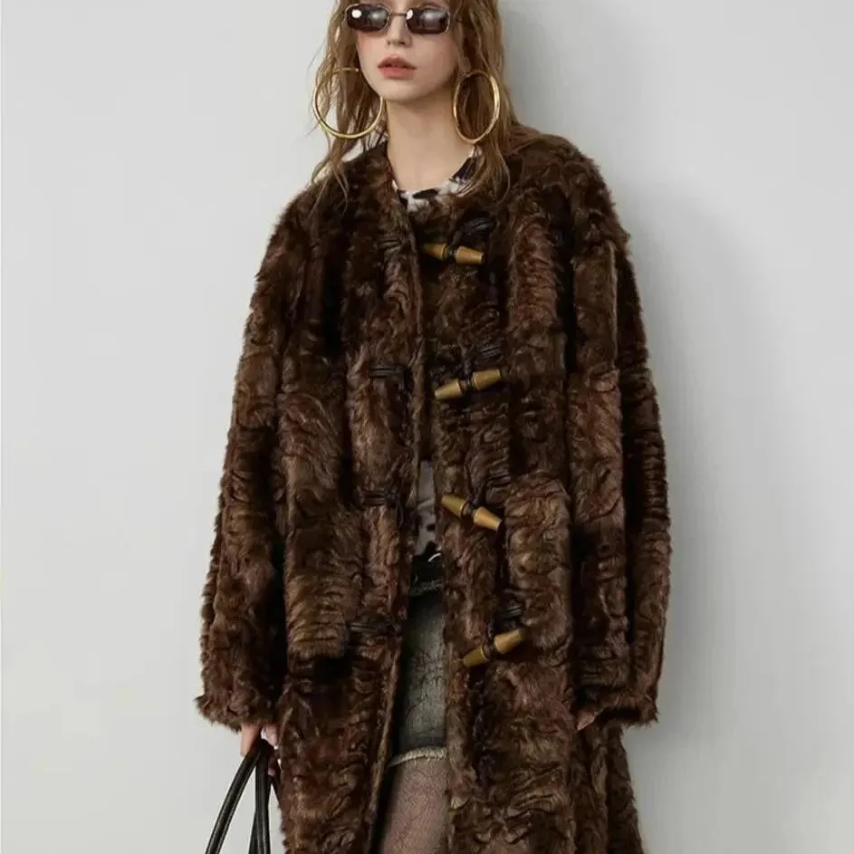 Elina Gradient Tie-dye Faux-Mink Fur Toggle Coat