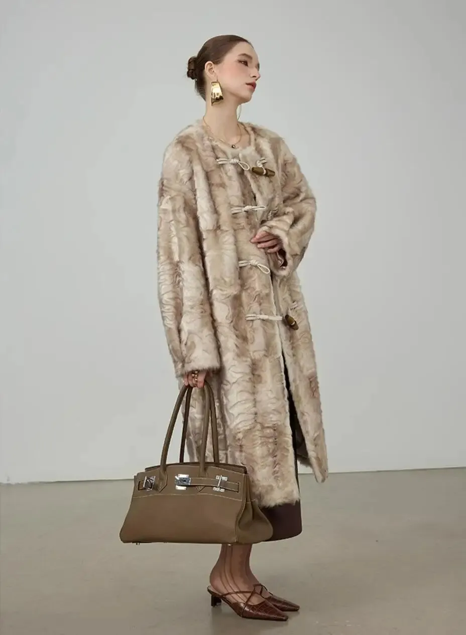 Elina Gradient Tie-dye Faux-Mink Fur Toggle Coat