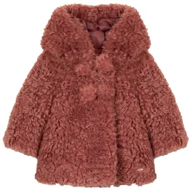 Faux Fur Hooded Baby Coat, Dusty Pink