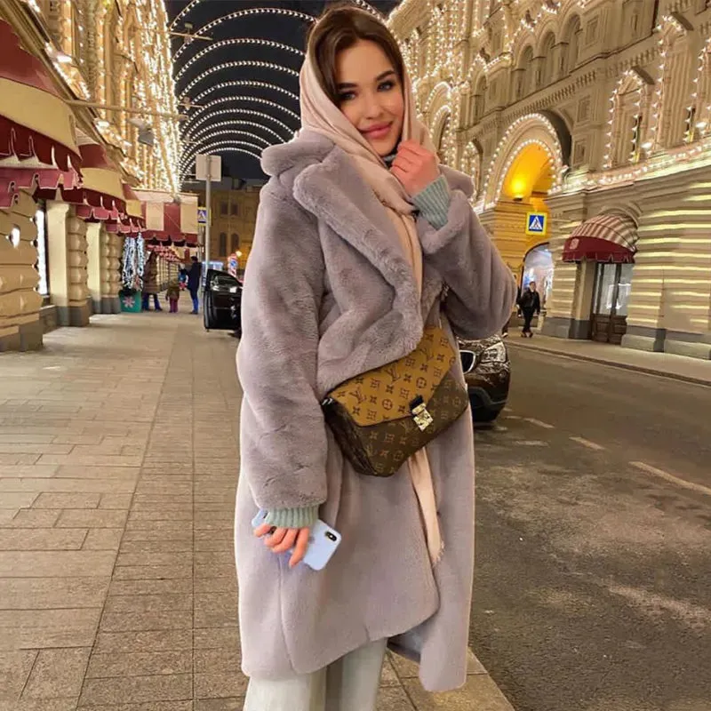 Faux Fur Stylish Long Belted Coat