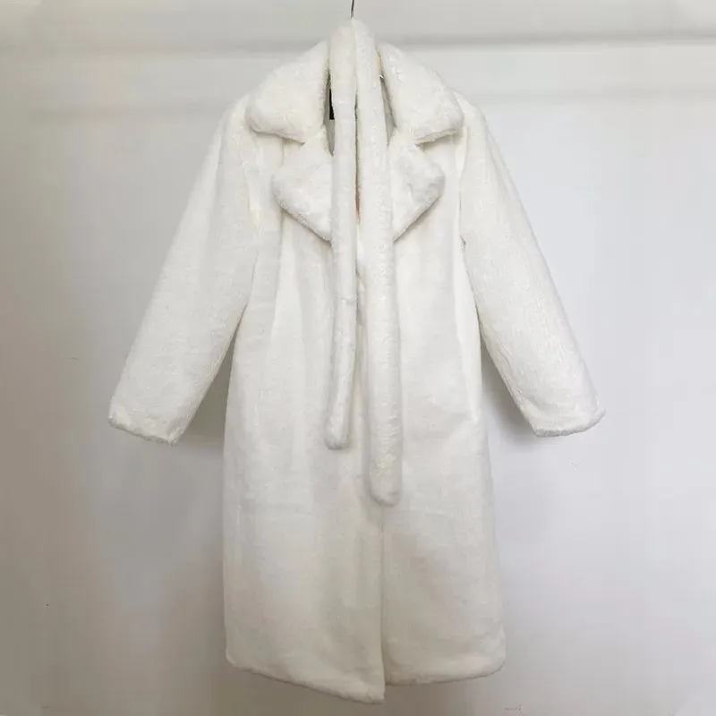 Faux Fur Stylish Long Belted Coat