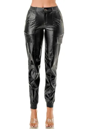 Fleece Faux Leather Cargo Jogger Pants.