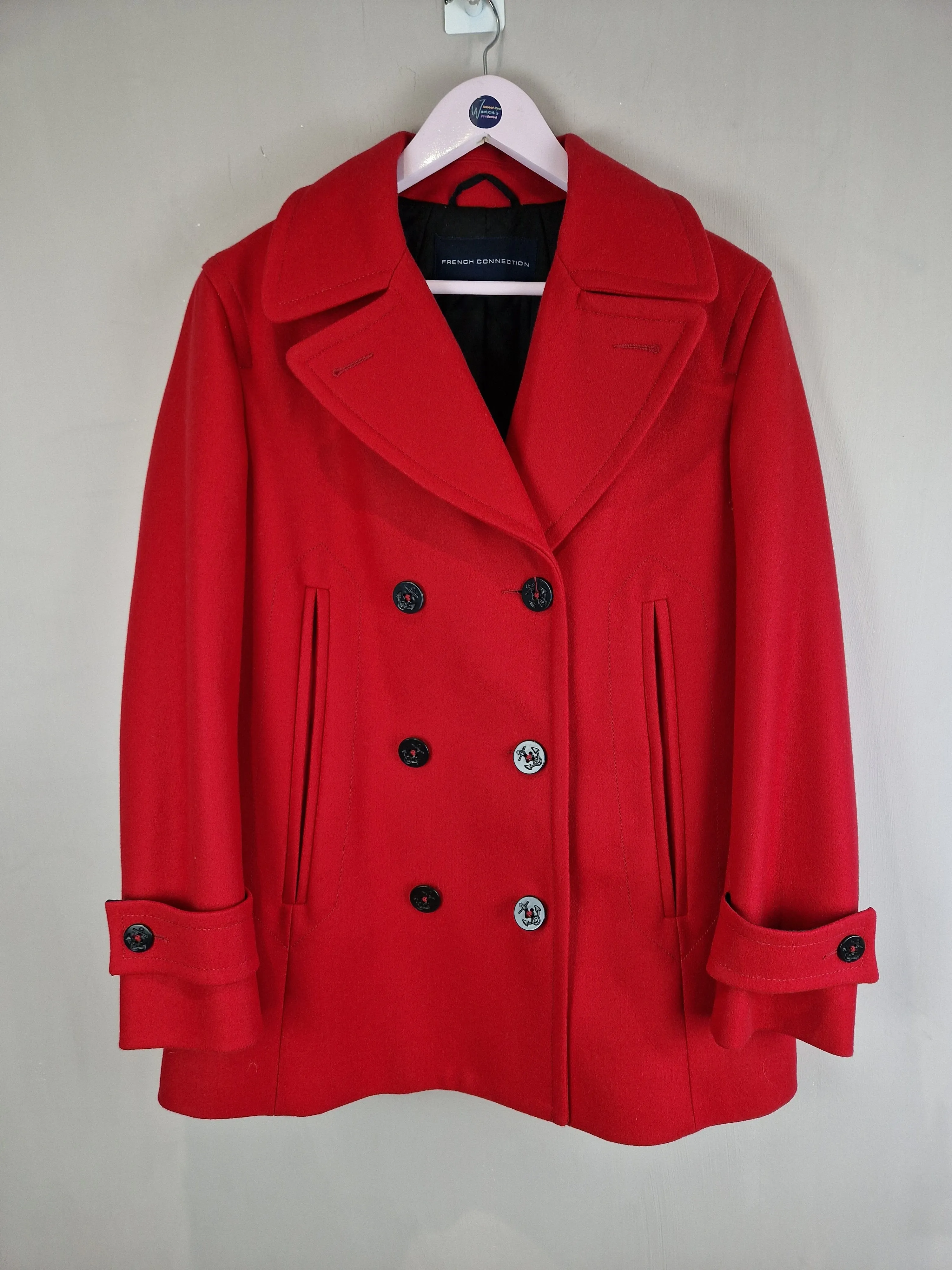 French Connection red wool blend double breasted coat - size 8