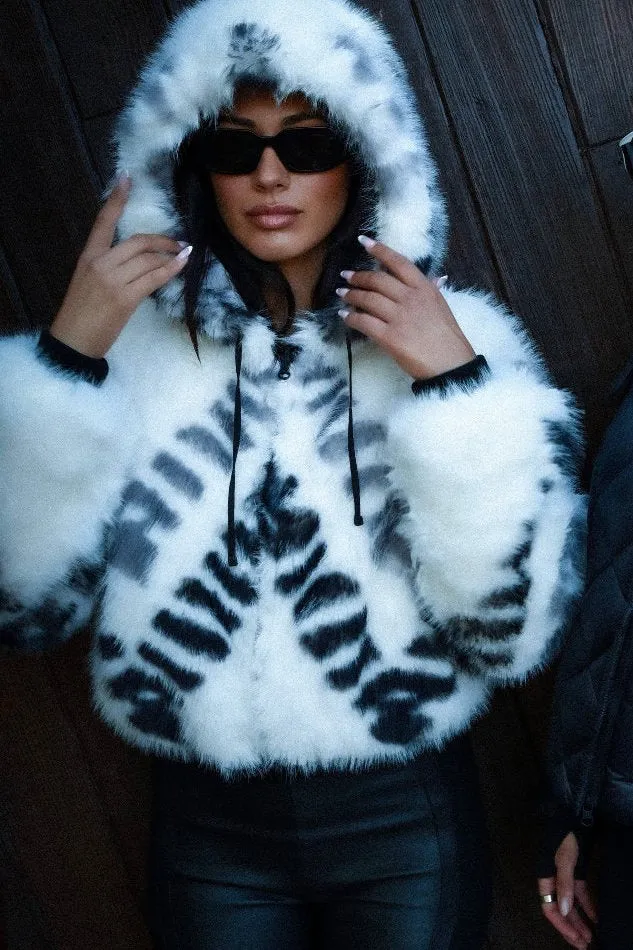 Galena Reversible Faux Fur Hoodie JLS: White/Grey