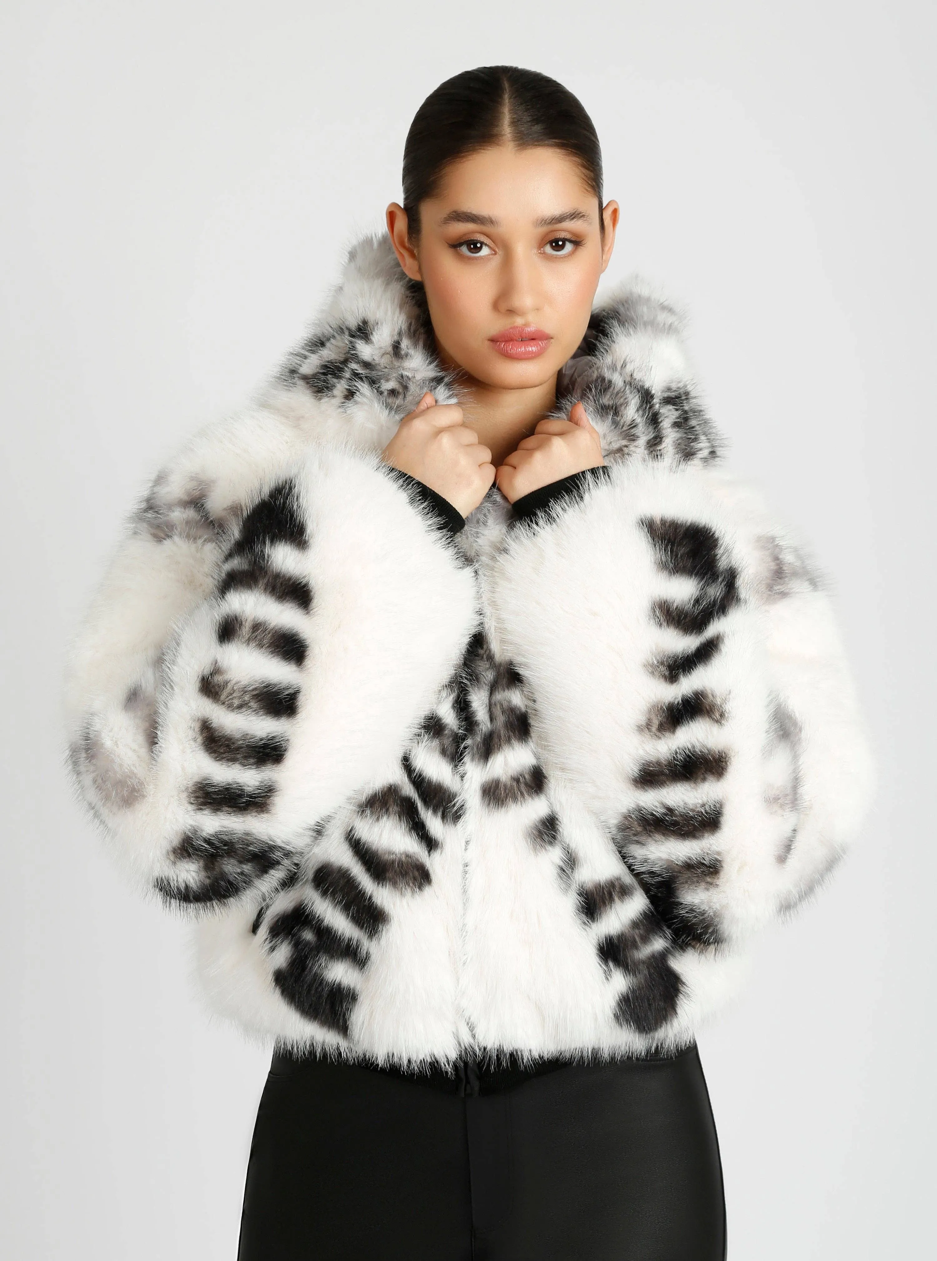 Galena Reversible Faux Fur Hoodie JLS: White/Grey