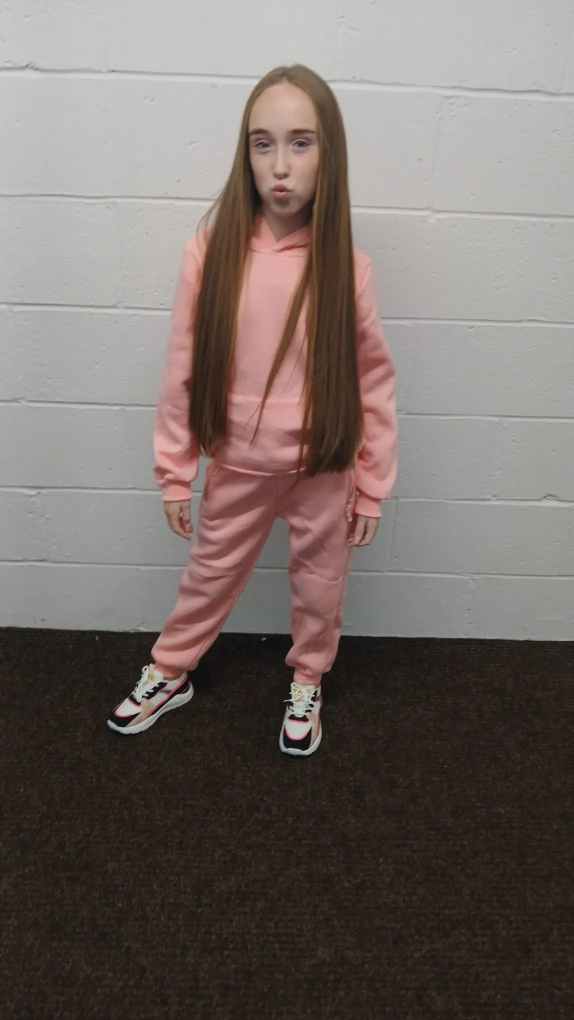 Girls Salmon Pink 2PC Hoodie Tracksuit