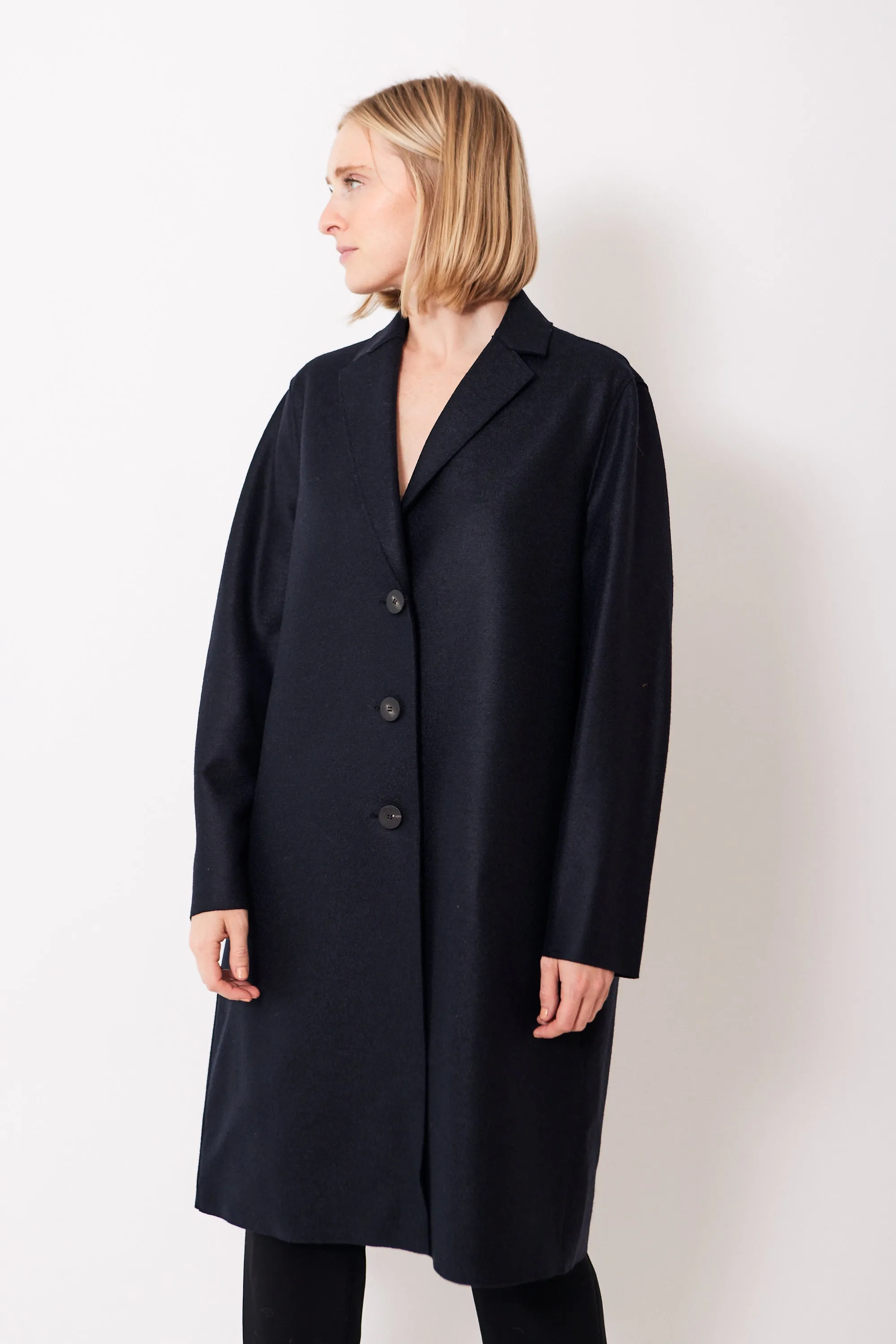 Harris Wharf Pressed Wool Overcoat With Liberty Quilted Lining