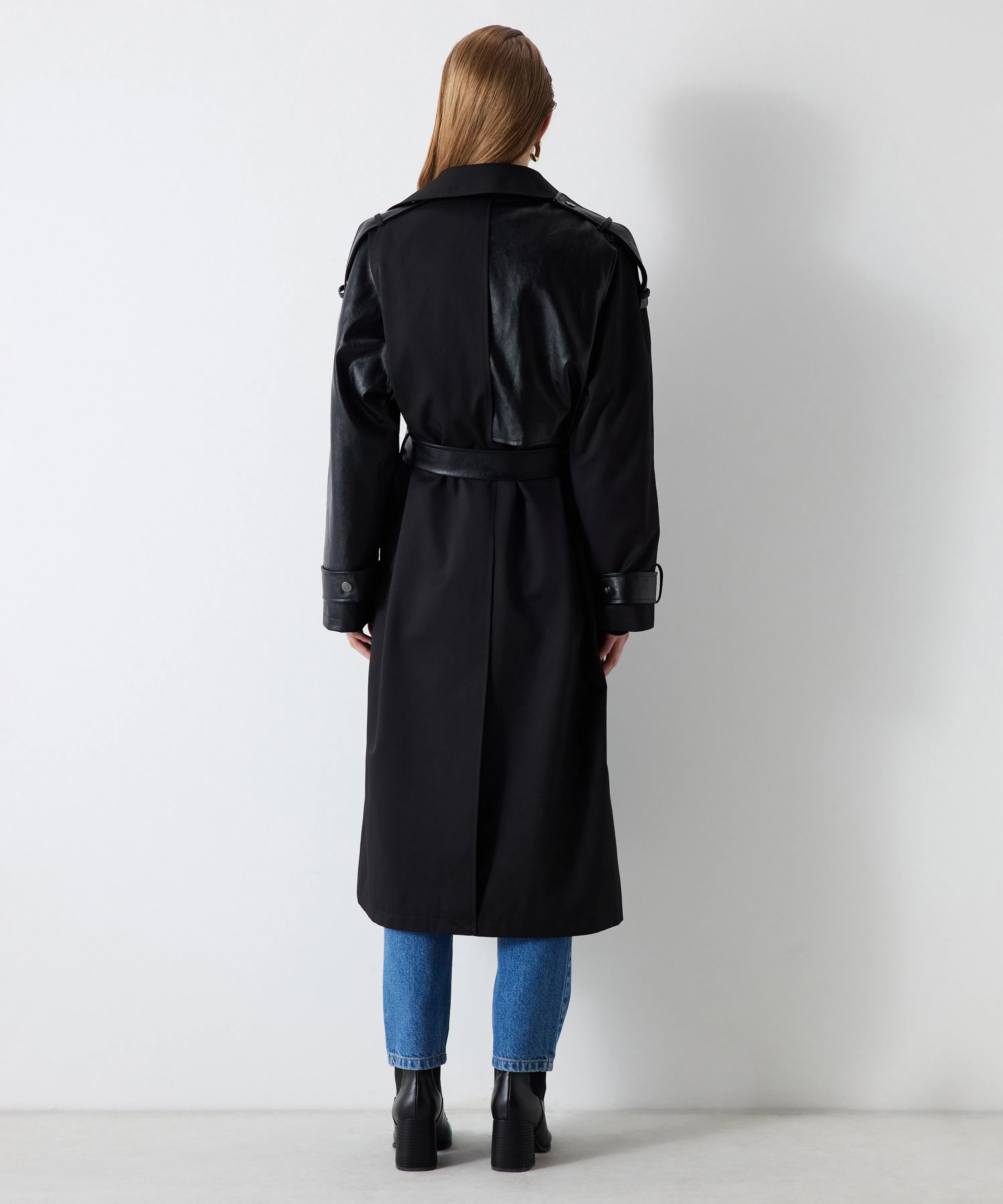 Ipekyol Faux Leather Mix Epaulette Trench Coat Black