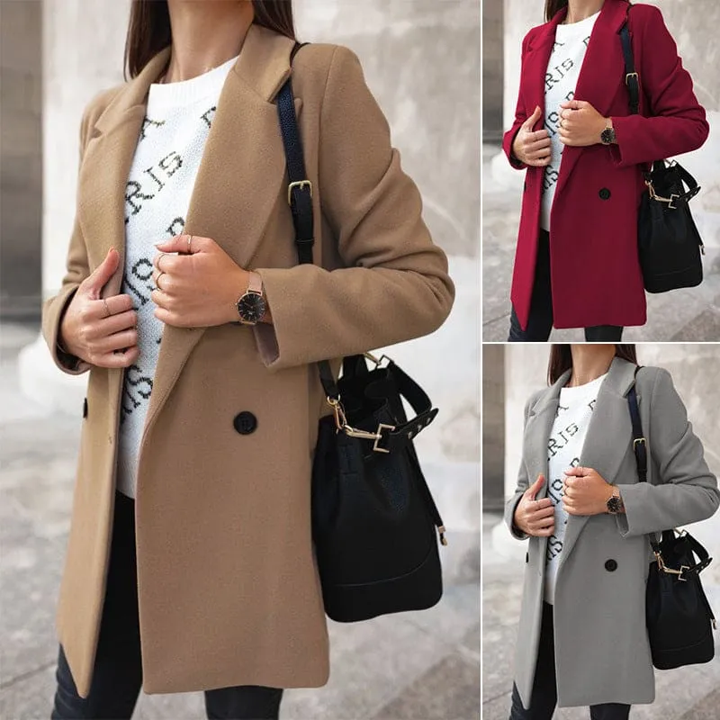 Lapel Collar Double Breasted Wool-Mix Longline Coat