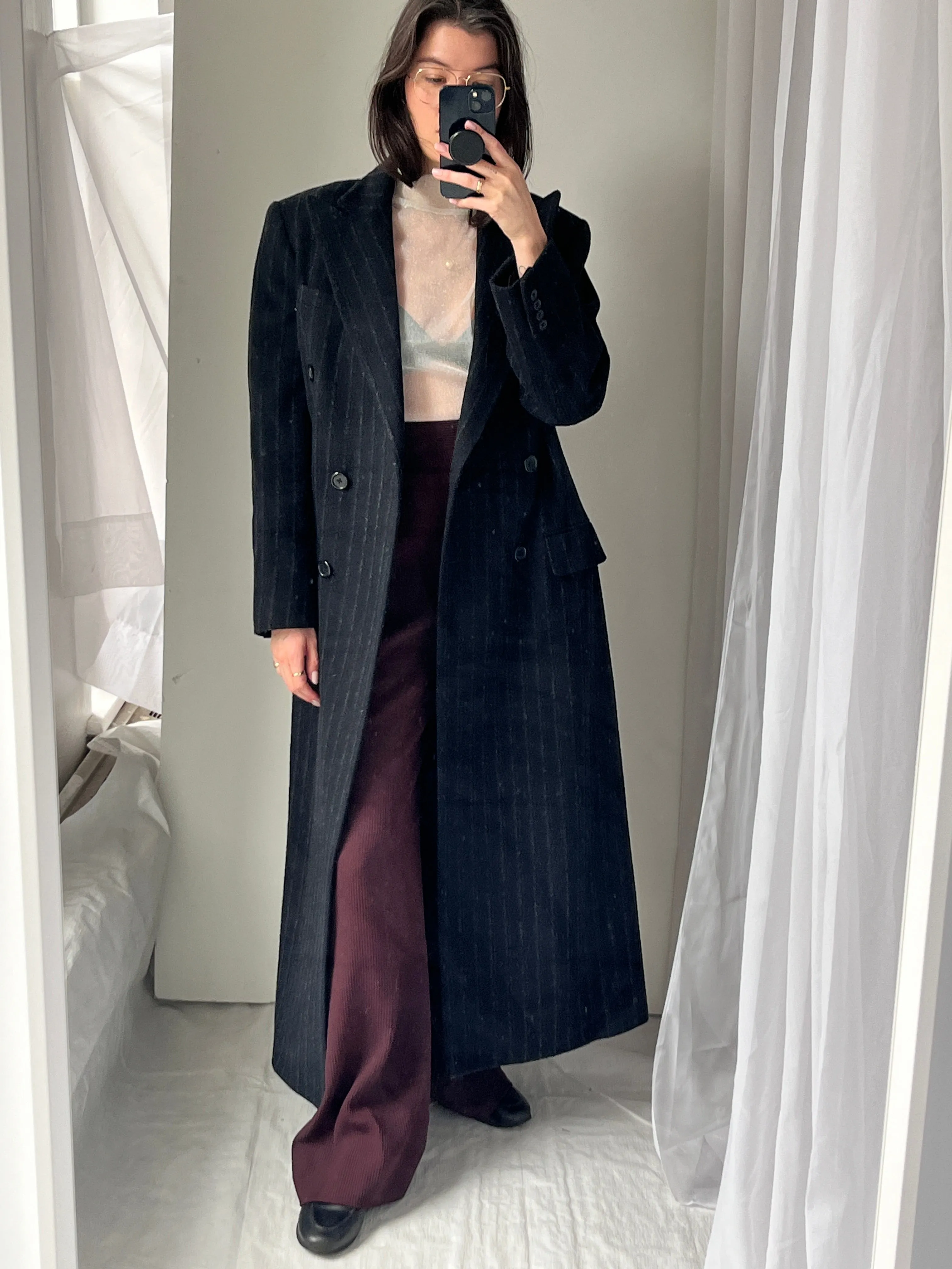 Lauren by Ralph Lauren Pinstripe Wool Coat