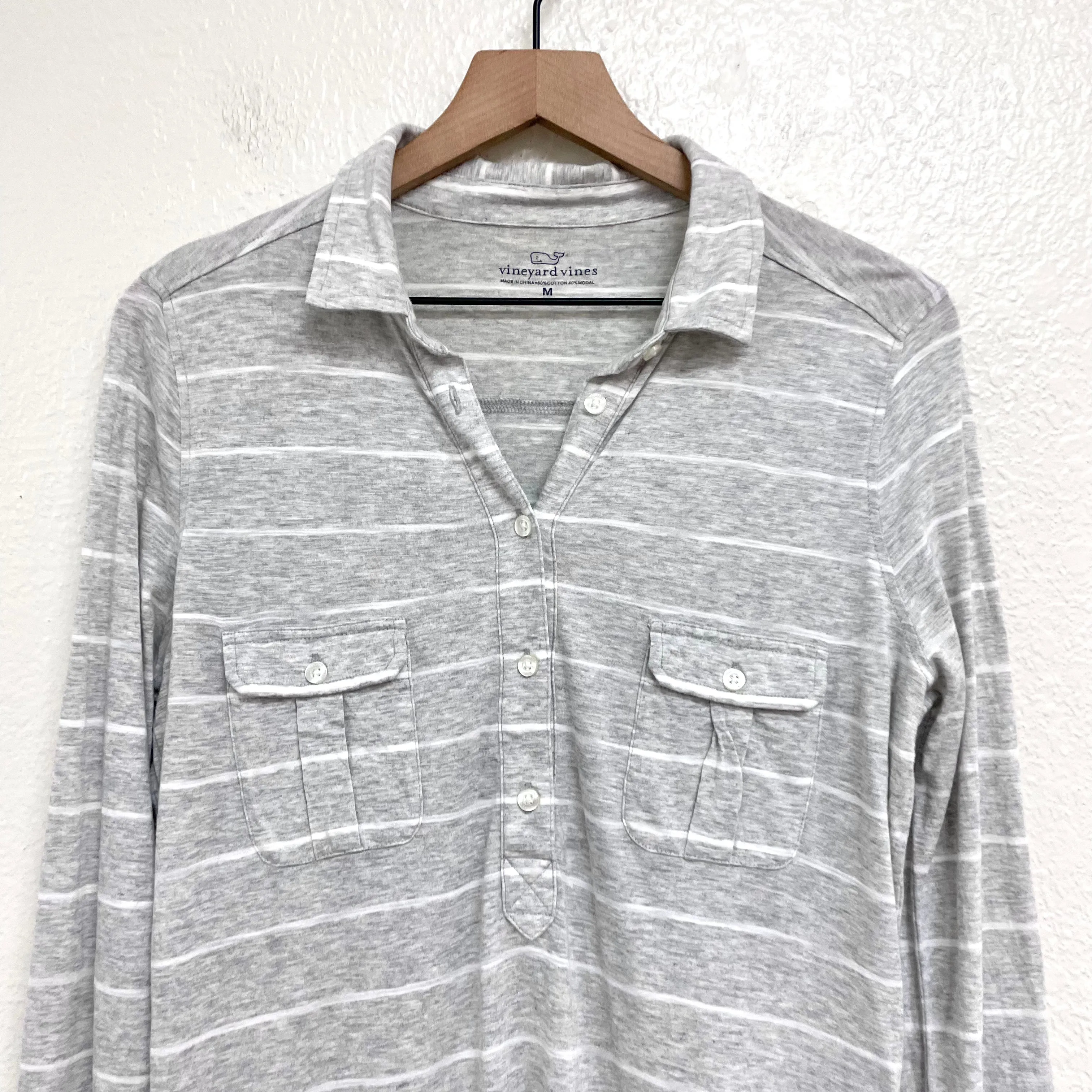 Long Sleeve Striped Polo