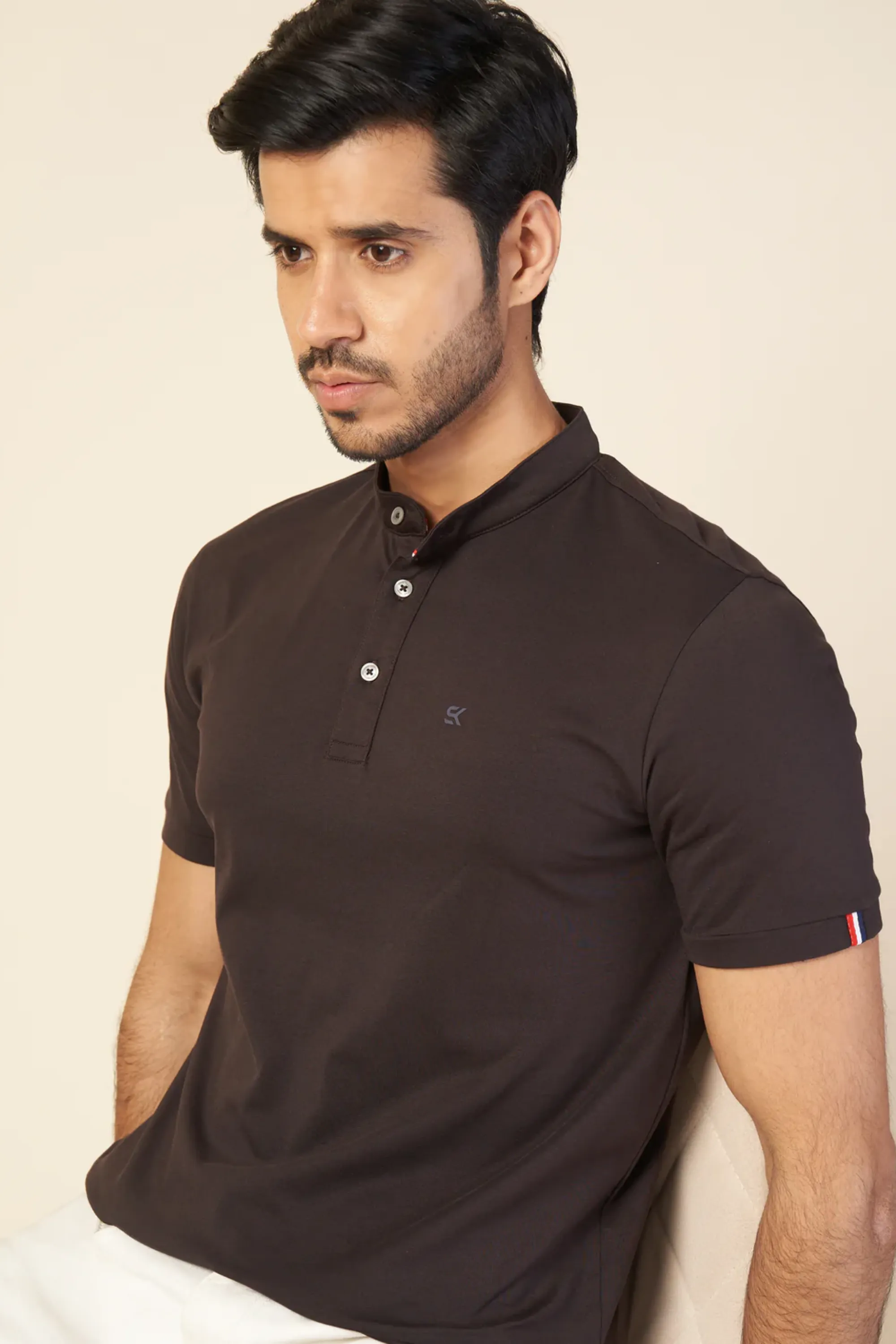 Men Chocolate Henley Polo T-Shirt