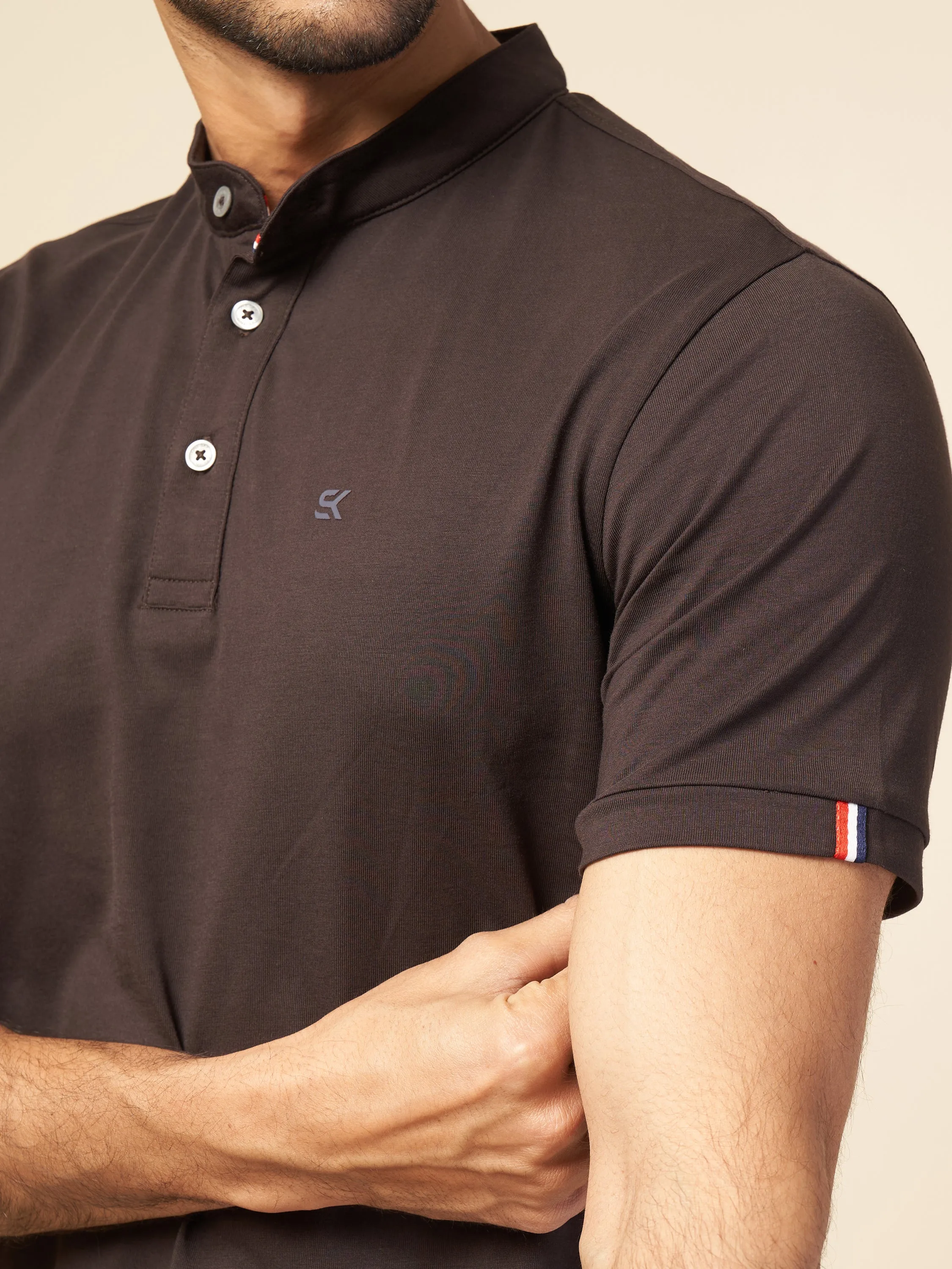 Men Chocolate Henley Polo T-Shirt