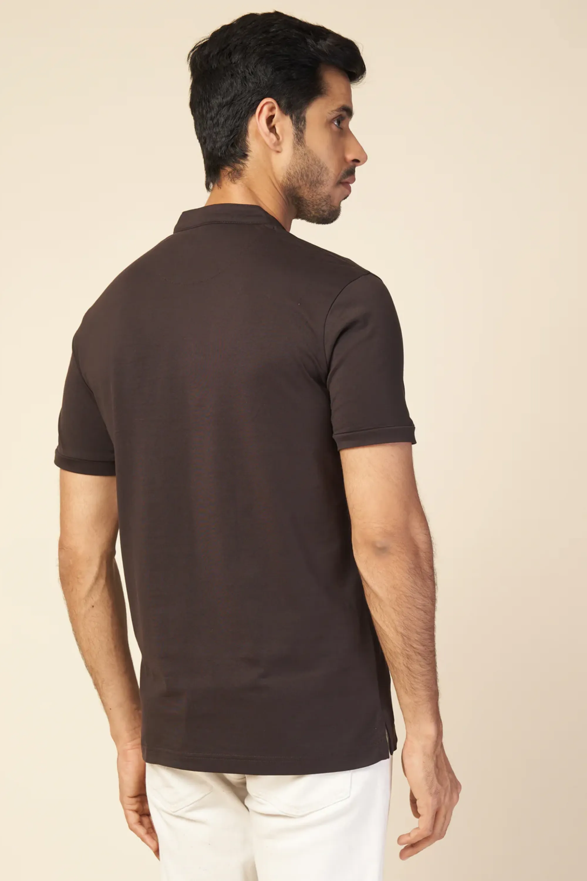 Men Chocolate Henley Polo T-Shirt