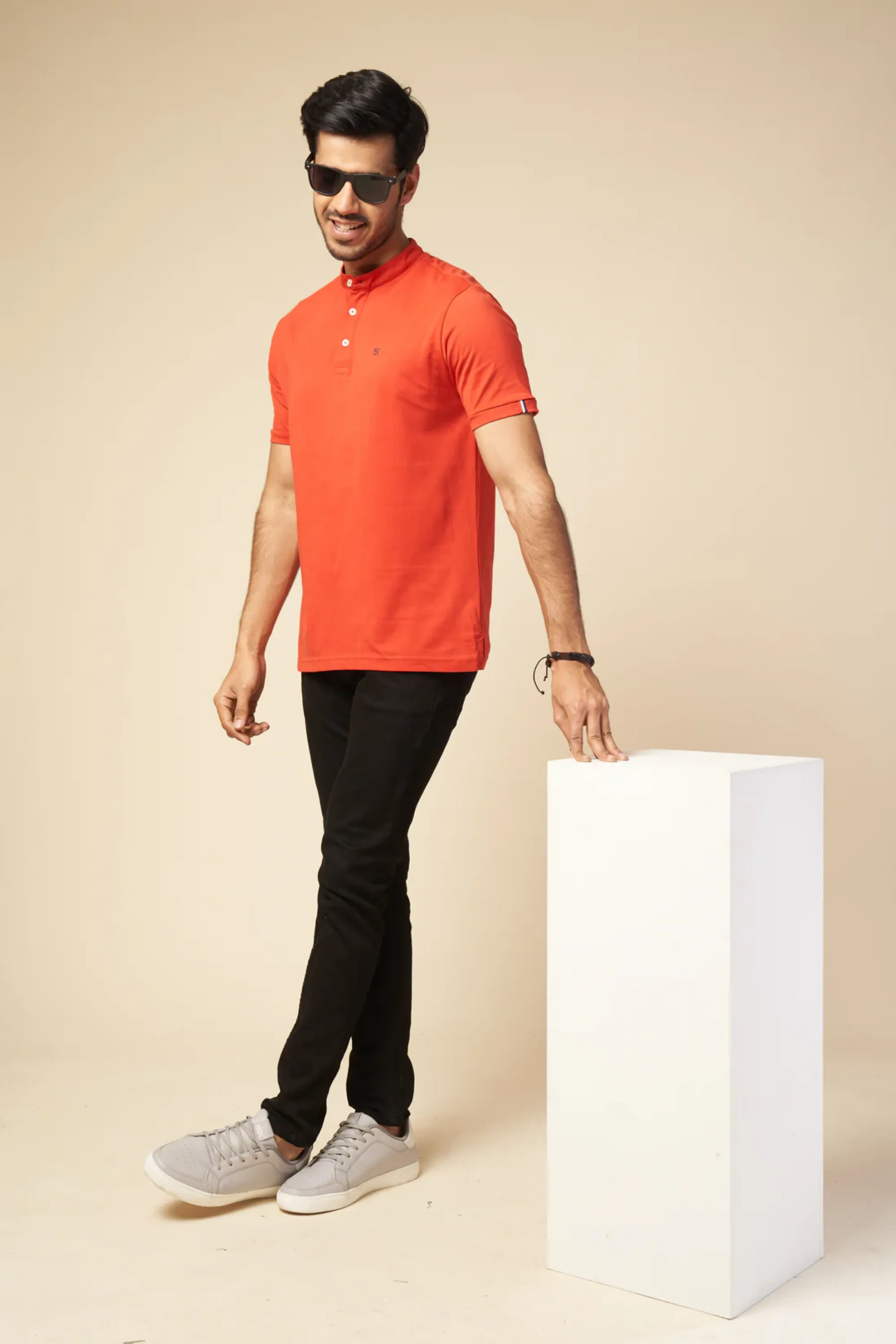 Men Classic Red Henley Polo T-Shirt