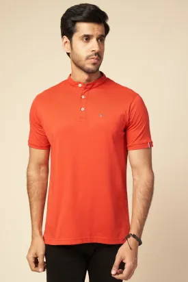 Men Classic Red Henley Polo T-Shirt