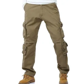 Mens Winter Fleece Lined Cargo Pants Loose Fit Multi-Pocket